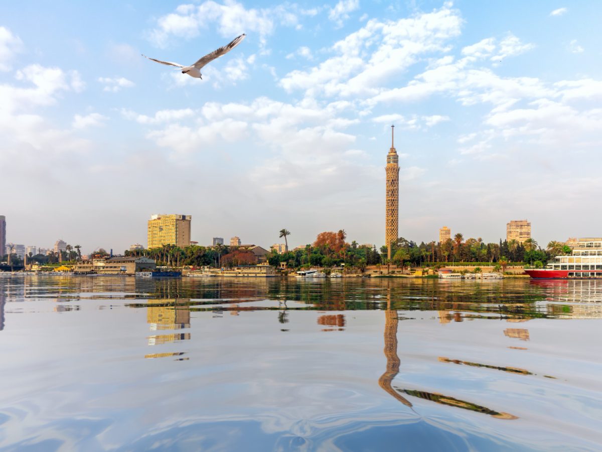 The Cairo Tower and the Cairo skyline across the Nile