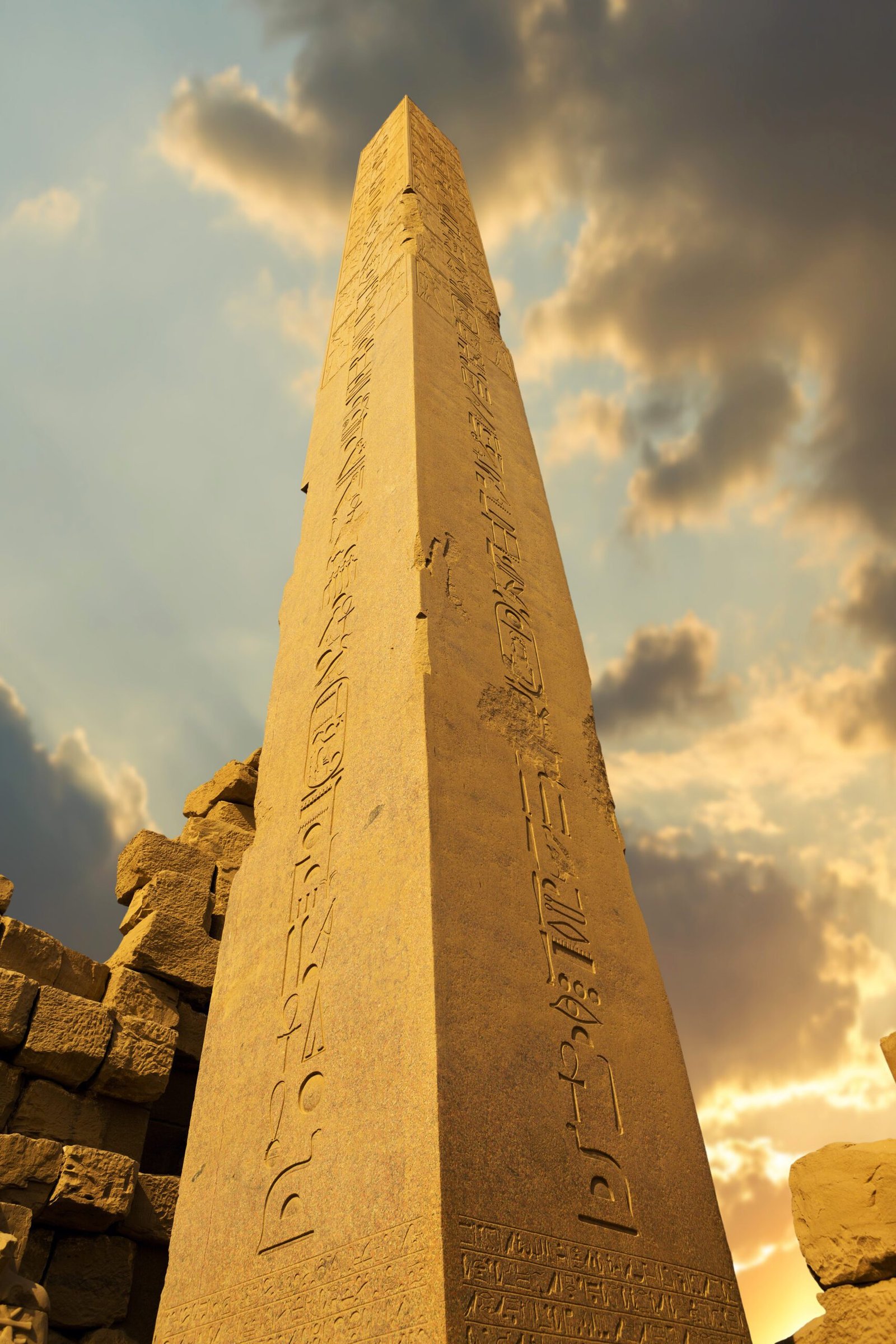 Karnak Temple, Colossal sculptures of ancient Egypt in the Nile Valley in Luxor, Embossed hieroglyphs on the wall.