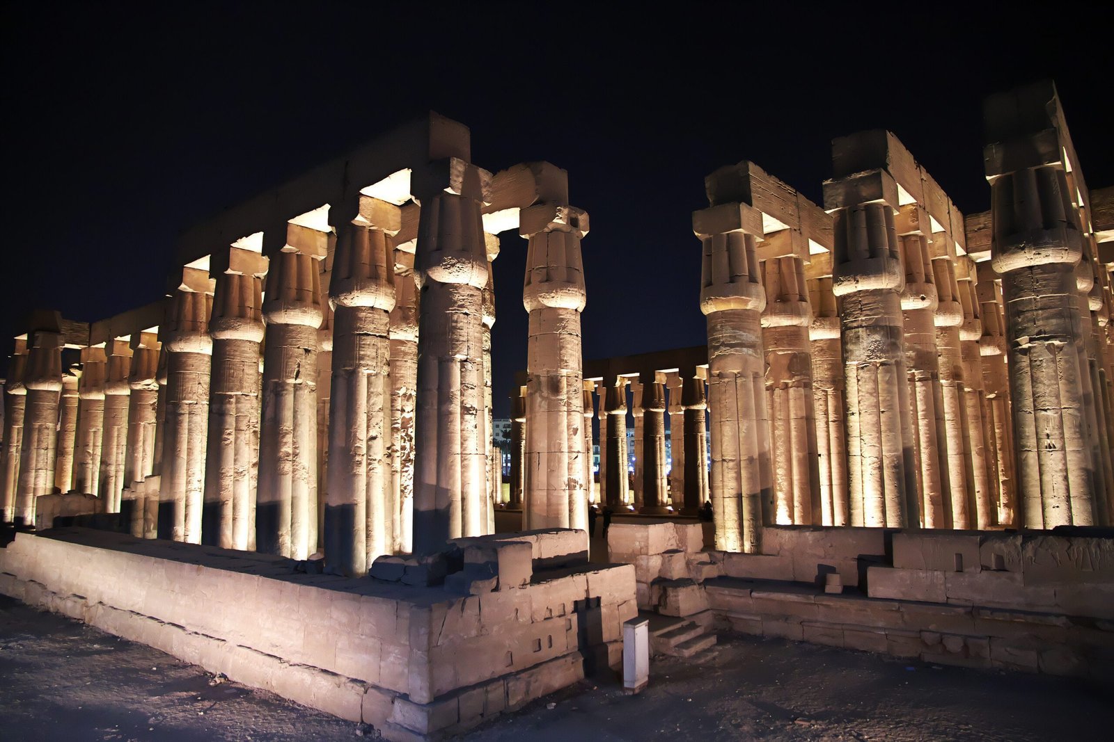 Night in the ancient temples of Luxor Egypt